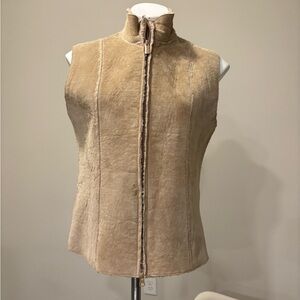 Express Tan Genuine Leather Sleeveless Vest